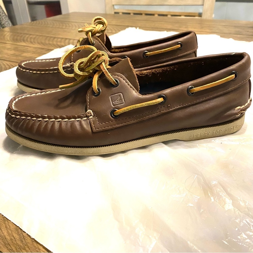SPERRY top sider boat shoes brown leather SZ 8.5 M - Picture 9 of 10